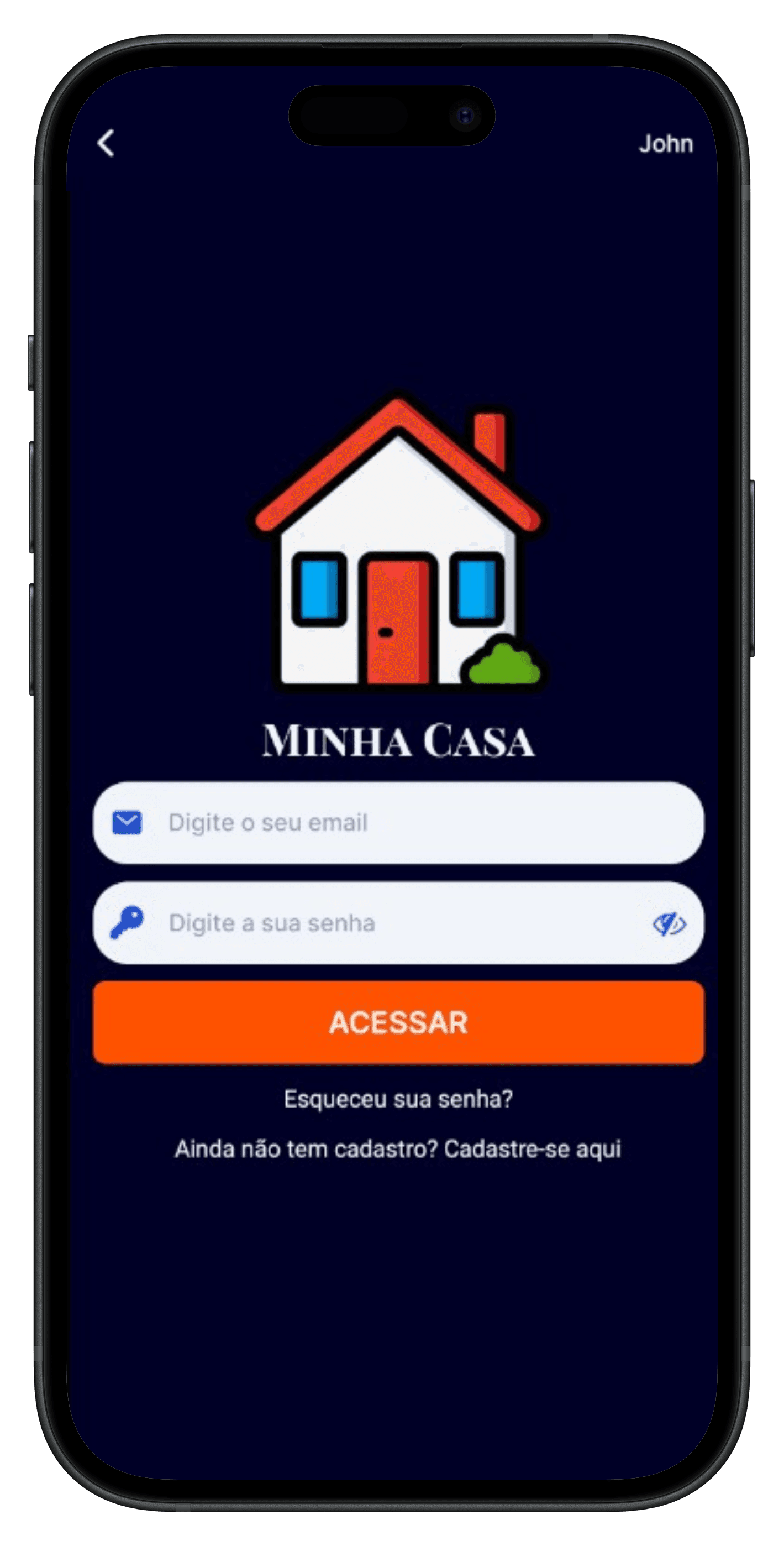 Minha Casa mobile login screen