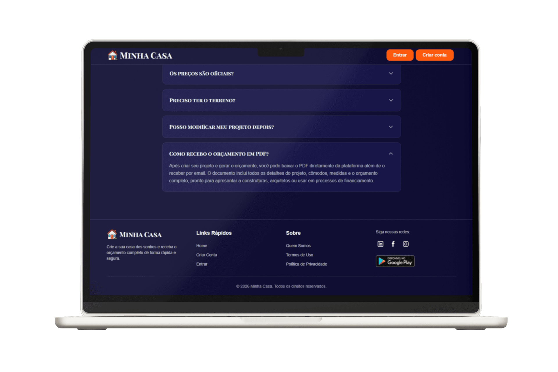 Minha Casa web landing page